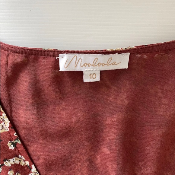 Mooloola Mini Dress Floral Rust Button Flutter Sleeve Christmas Xmas Boho Sz 10 - Picture 5 of 11